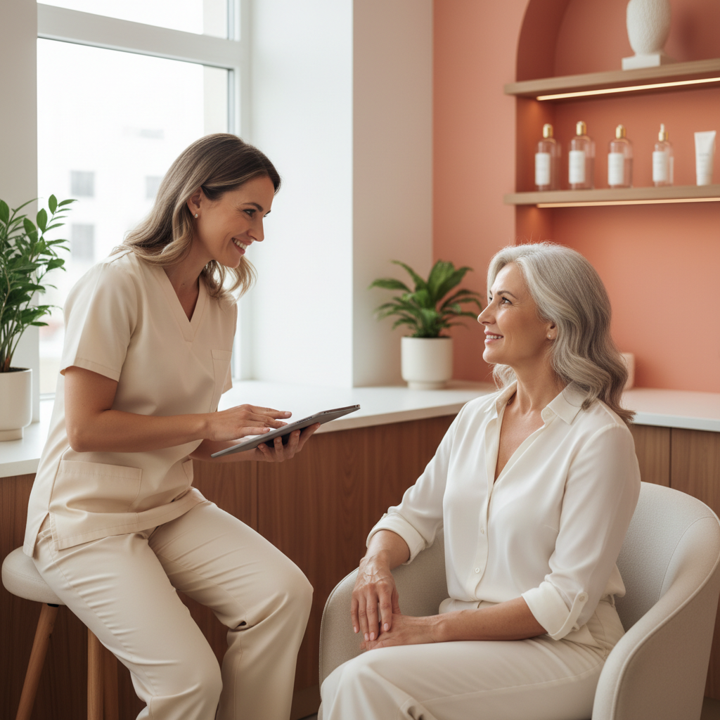 Profesional de Clementine conversando con una paciente en la consulta